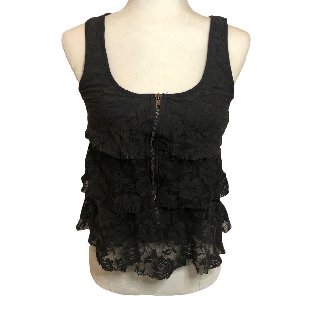 UO Pins & Needles Tiered Lace Grey Top